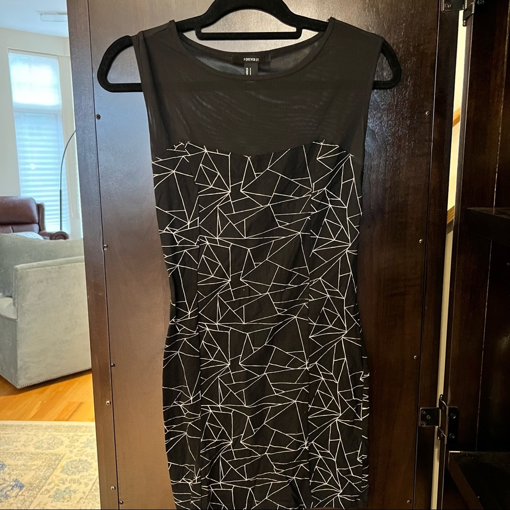 FOREVER21 Mini Mesh Bodycon Geometric Black Dress